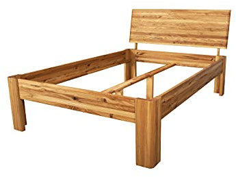 fornera f11 Massivholzbett, Eiche Massivholz, mit Kopfteil, Doppelbett, Bio geölt (Wildeiche massiv, 140 x 200 cm)