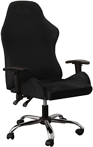 LINFKY 2 Stück Samt Gaming Stuhlbezüge Dehnbare Spielstuhl Bezug Gaming Stuhlhussen Computer Reclining Racing gekräuselten Gamer Stuhl Schutz Drehsessel Bezüge (Schwarz)
