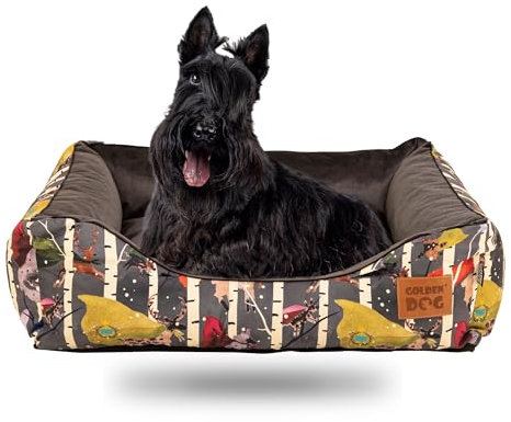 GoldenDog Hundebett Hundekorb Waschbarer Hundekorb Flauschige Hundematratze mit erhöhten Rändern Weiches Hundesofa, Katzen Samt „Square Kinia“ (Superheld, XL)