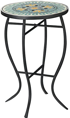 Outsunny Runder Metall-Gartenbeistelltisch mit Mosaik-Tischplatte, Ф35.5x53.5cm, Multicolor