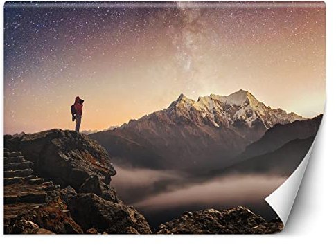 Feeby Papier Peint Intissé Montagnes Pics Ciel 350x245 cm beige XXL Moderne Décoration Murale Tableaux Muraux Tapisserie Salon Chambre à coucher Homme Nature Étoiles