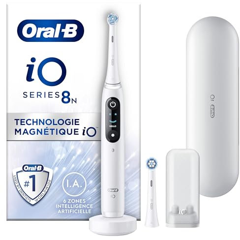 Oral-B iO 8N Elektrische Zahnbürste, weiß, mit Bluetooth, 2 Aufsteckbürsten, 1 Reiseetui, 4-teiliges Set