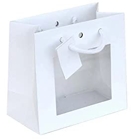 10X Busta Shopper regalo plastificata opaco BIANCO con finestra 16x8x14