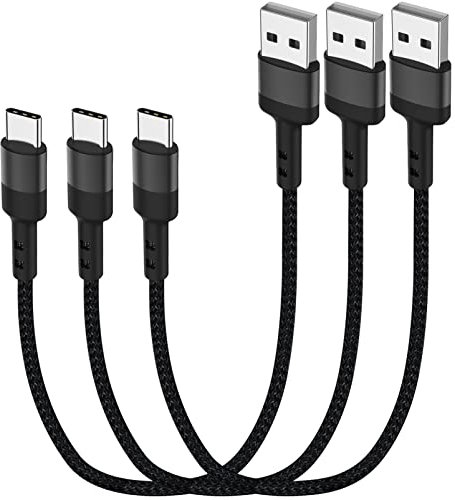 SUMPK Cable USB C corto [paquete 3 de 30cm], cable de carga Android 30cm tipo C USB 2.0 nylon trenzado de carga rápida compatible con Samsung Galaxy S10 s9 note 8, LG G6 v20, Google pixel 2 XL