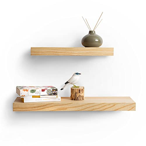 Rikmani Wandregal Holz Esche massiv Schweberegal - Handgefertigtes Regal Bücherregal Holzregal Wandboard HOLY (hell) 100 cm x 15 cm x 4 cm