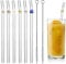 Glass Straws Reusable Drinking Straws, Set of 6 with 2 Cleaning Brushes, with Colorful Flowers, Shatter Resistant Straws with Design, Curved Design for Smoothies, Cocktails, and Beverages