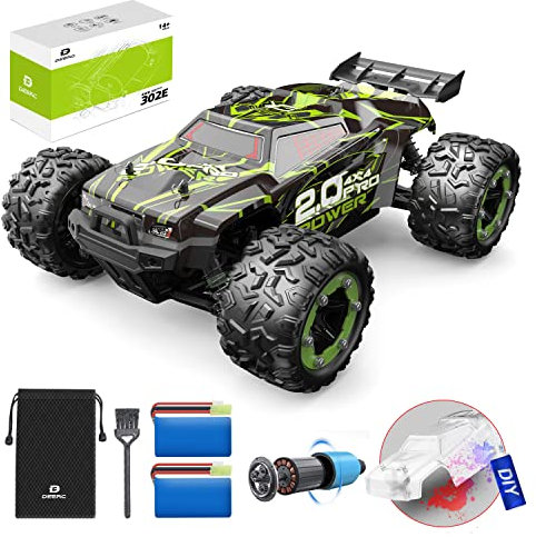 DEERC Brushless 302E RC Cars for Adults, Upgraded 60KM/H High Speed Remote Control Car, 4WD 1:18 Scale All Terrain Off Road Monster Truck with DIY Extra Shell, 2 Battery 40 Min Car Toy for Boys & Girl