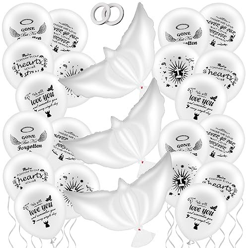 23 Stück Beerdigung Gedenkballons Set, Weiße Latexballon 20 Stück Runder Gedenkballons (5 Stile) und 3 Stück Friedenstaube Ballons für Trauerfeier, Beerdigung, Jubiläum, Gedenkdienste