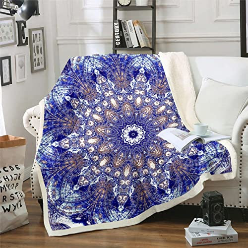 Bohemian Mandala Werfen Decke für Couch Vintage Vlies Decke, Marineblaue Persische Sherpa Decke 100x130cm Lila Decke, Hippie Abstrakte Kunst Bett Decke Exotische Stil Dekor
