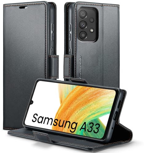 XYGLOW Coque pour Samsung Galaxy A33 5G Etui RFID Protection Housse en Premium Cuir Pochette Portefeuille Rabat Clapet Case Porte Carte Magnétique Étui pour Samsung A33 5G 6.4-Noir