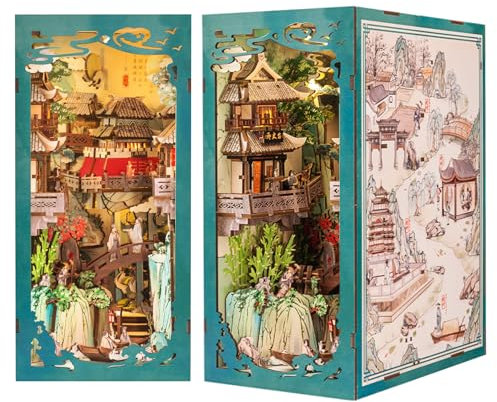 Cutefun DIY Book Nook Kit Maison de Poupées Miniatures Nook Nook Puzzle 3D Livre Bois Serre-Livres d'art avec Lumière LED et Feuille de poussière enfichable, Su Dongpo's Life(EK01B)