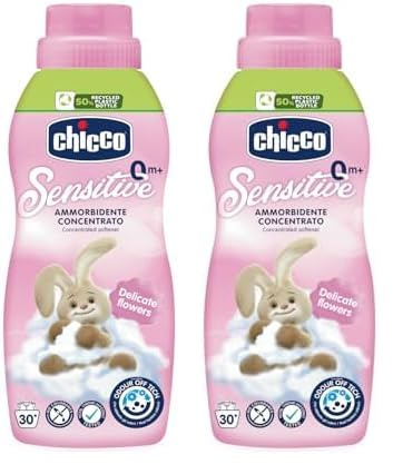 Chicco Sensitive Fiori Delicati Ammorbidente Concentrato, per Tutti i Capi del Bambino, Ipoallergenico senza Coloranti, 0+ Mesi, 750 ml (Confezione da 2)