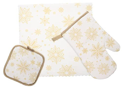 HEMOTON Ofenhandschuh Topflappen Weihnachtsstil Polyester Hitzebeständig rutschfest Backhandtuch Küchenzubehör 3 Stück für Haushalt Backen Grillen
