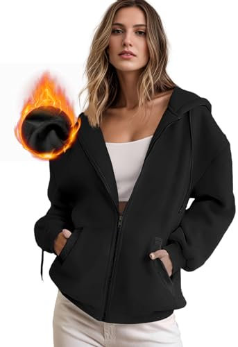 IWOLLENCE Sweatjacke Damen Zipper Hoodie Fleecejacke Schwarz S