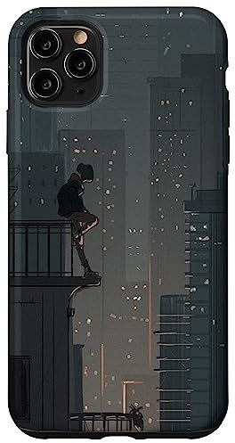 Hülle für iPhone 11 Pro Max Anime Art Urban City At Night Balkon View Moody Cover Phone