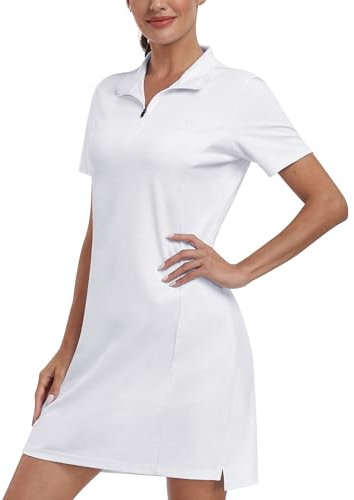 MoFiz Femme Robe Tennis Coton Polo Robe Sport Golf Robe Golf Dress avec Fermetures éclair Blanc XL