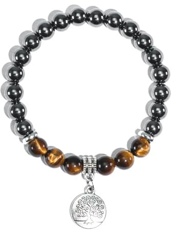 Ouubuuy 8mm perles de guérison pierre rose quartz poudre Zebra jade femmes bracelet, bracelet pendentif pierre gemme, Chakra Yoga Pierre cristal bracelet, bracelet couple/amitié/partenaire (Type-J)