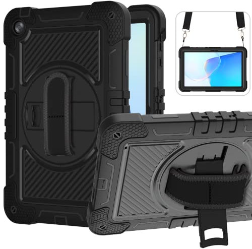 YOUULAR Funda para tablet Huawei MatePad SE de 10.4 pulgadas, a prueba de golpes, con soporte giratorio de 360° y correa de muñeca, correa para el hombro, completamente negra