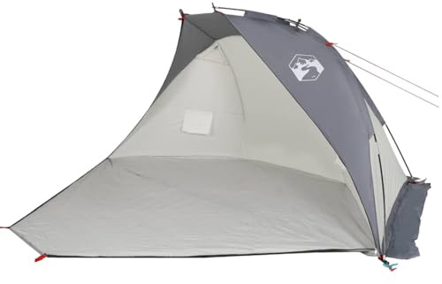 vidaXL Strandzelt, Strandmuschel Wasserfest Reißfest, Sonnenzelt Strand mit Sandbeutel-Design, Sonnenmuschel Campingzelt Tragbar, Grau 185T TAFT