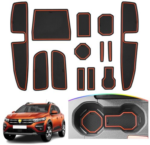 SKTU Antirutschmatten kompatibel mit Dacia Sandero III 2021-2024 Gummimatten Türschlitzmatte (Orange)