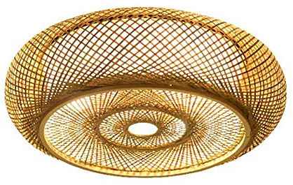 Decken Leuchte, Ceiling Light, Bambus LED Deckenleuchte Dimmbar Flach Wohnzimmer Lampe Rustikal Pendelleuchte Handgewebt (50cm)