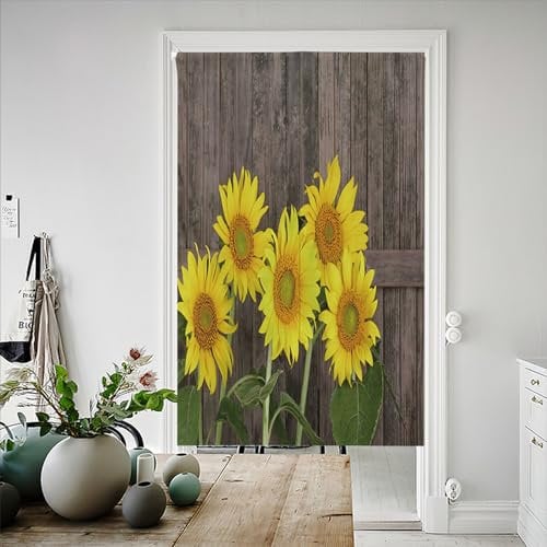 Surwin Japanischer Stil Türvorhang, Japan Noren Raumteiler Tapisseri Leinen Frühlingsblumen Lang Vorhänge Partition Gardinen Tür Vorhang Tapisseri für Türdekoration (85x120cm,Sonnenblume)