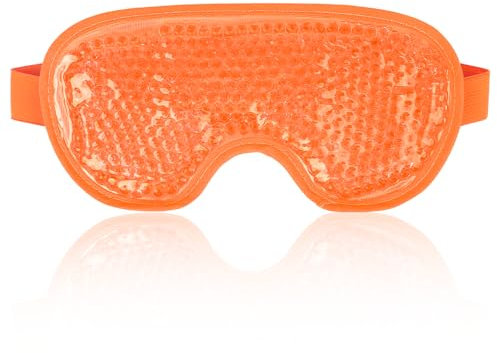 NEWGO Cooling Eye Mask for Puffy Eyes, Reusable Hot Cold Therapy Gel Cold Eye Mask for Migraine, Headache, Dark Circles, Dry Eyes, Swollen Eyes, Sinus Pain-Orange