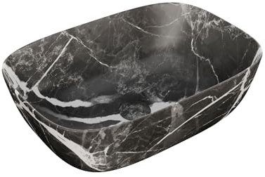 LEMONBATH - Lavabo de Cerámica Ovalado Negro - Medidas 46 x 32,5 x 13,5 cm - Lavabo sobre Encimera - Lavabo para Mueble de Baño sin Válvula - Ideal sobre Encimera de Mueble Baño - Lavamanos