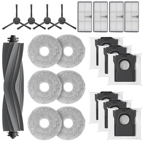 Geoviizon Zubehör für dreame L10s Pro Ultra Heat/L10s Ultra Gen 2/X30 Ultra/Mova E30 Ultra Roboter Staubsauger, 1 Hauptbürste, 4 Hepa Filter, 6 Staubbeutel, 6 Wischtücher, 4 Seitenbürsten Ersatzteile