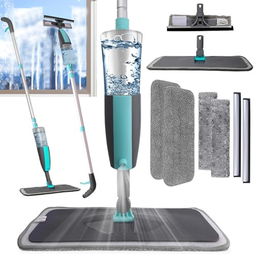 Jubor Fensterabzieher mit Sprühfunktion, 4-in-1 Fensterputzer Bodenabzieher mit Teleskopstiel, Fensterwischer mit Spray, Bodenwischer Glasreinigungswerkzeug für Reinigen Fenster, Boden, Glas, Wand
