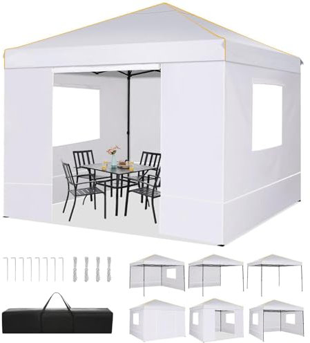 COBIZI Faltpavillon 3X3, Pavillon 3x3m Wasserdicht Stabil Winterfest, Faltbar Partyzelt mit 4 Seitenwänden Pop up Gartenpavillon Anti-UV für, Freien, Faltbar Gartenzelt, Weiß