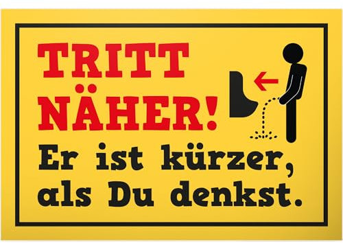 DankeDir! Tritt näher kürzer als Du denkst - Kunststoff Schild 30 x 20 cm - Kloschild Toilette WC Schild zum aufhängen lustig Klo Schild - Türschild Gäste WC witzig Herren Deko Gästetoilette Wand