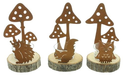 FRANK FLECHTWAREN Teelichthalter Herbst, 3er Set, Metall, Glas, Holzsockel Maße: Ø 7 x 13 cm, ohne Teelichter,