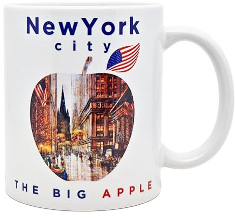 DESSAPT Arts - La Grosse Pomme, New York/The Big Apple, New York City - Mug Céramique 325 ml - Tasse-Cadeau Unique avec les Magnifiques Paysages New-Yorkais - Blanc Brillant