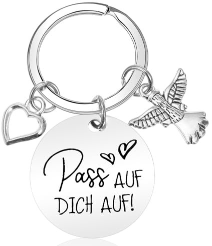 Tyqour Schutzengel Schlüsselanhänger Pass auf dich auf, Herz Glücksbringer Auto Schlüsselanhänger Schutzengel personalisiert Schlüssel Geschenk für Beste Freundin Papa Mama Tochter Geburtstag