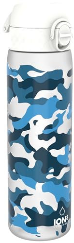 ION8 Water Bottle, 500ml/18oz, Slim Leak-proof & BPA-Free Drinking Bottle, Secure Lock Prevents Spills, Dishwasher Safe, Carry Handle, Ideal for Adults & Kids - Travel, Gym & School, Camouflage Design