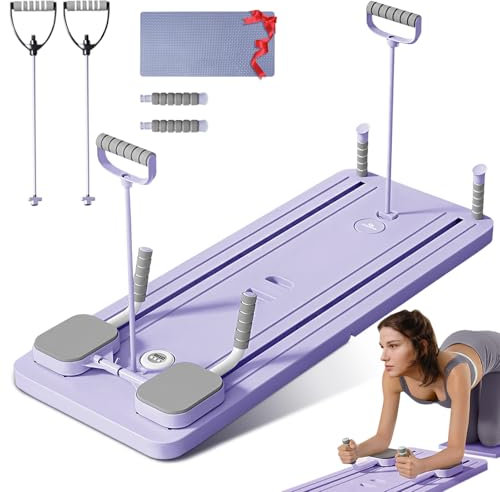 Multifunktional Bauchtrainer Bauchroller Board,Pilates Board Trainingsgeräte für zuhause,Automatisches Rebound Bauchmuskeltrainer Mit Widerstandsband,Lila