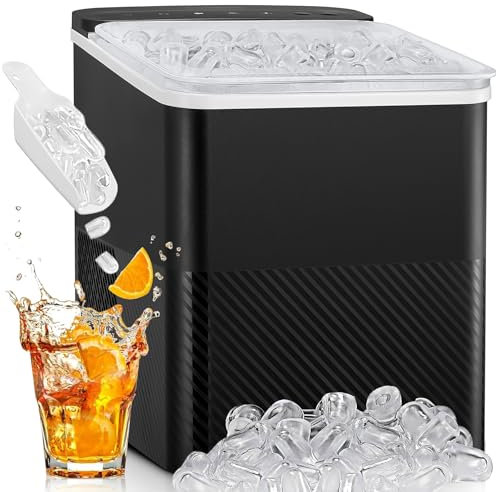 Eiswürfelmaschine, Eiswürfelbereiter 9 Würfel in 5 Minuten fertig, 14 KG in 24 Stunden, Selbstreinigende Kleine Eiswürfelmaschine, 2 Eiswürfel Größen für Küche, Büro, Bar und Party, Schwarz