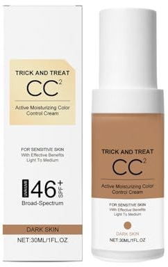 Color Control Creme CC- Creams für Feuchtigkeitsspendende, aufhellende Make-up-Creme mit Deckkraft & Ölkontrolle für trockene und ölige Haut cc cream mit sonnenschutz 46 (dunkle Hautfarbe, 30ml)