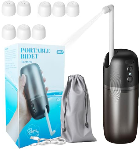 Travel Electric Portable Bidet - Handheld High Pressure Travel Spray, 6 Nozzles and 3 Modes, USB-C Rechargeable Waterproof Bidet Bottle for Cleaning, Postpartum Men & Women (Black)