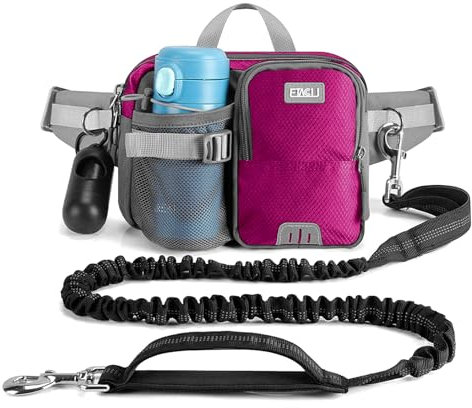 ETACCU Joggingleine Hunde mit Bauchgurt, Freihandleinen Jogging Hundeleine für große und mittelgroße Hunde, Elastische Reflektierende Laufleine 124-180 cm für Laufen, Joggen (Rosa)