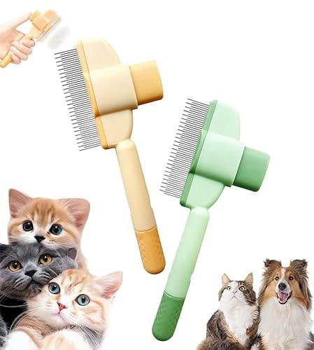 Glvomazty Fellblitz Bürste Katze, 2026 Neu Katzenbürste, Flohkamm für Katzen und Hund, Katzenkamm Unterfellbürste katze Entfilzt Knoten & Entfernt Flöhe Sanft, Orange + Grün