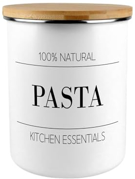 Minimalist Pasta Canister - Modern Black & White Home/Kitchen Large Enamel Food Storage Jar Gift