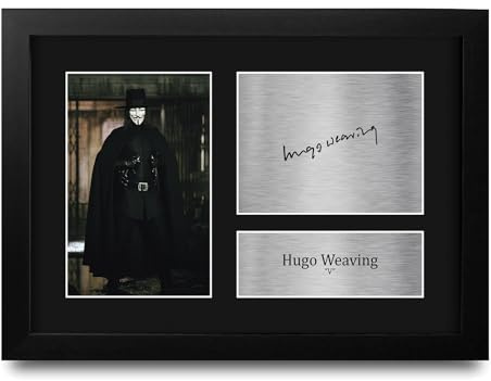 HWC Trading Hugo Weaving V for Vendetta Geschenke Geducktes Signiertes Autogramm Foto für Fans von Film Memorabilien - A4 Gerahmt