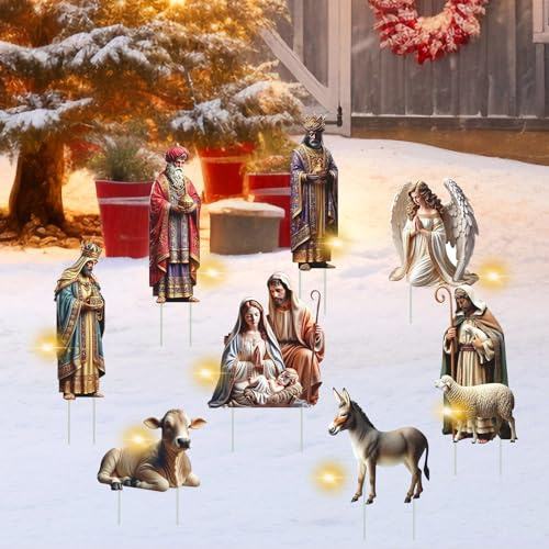 SPERMUOY Weihnachtskrippe Outdoor,8erWeihnachtsdeko Gartenstecker Krippenfiguren,Krippe Gartendeko Weihnachtskrippe Gartenstecker für den Garten, Jesus Krippe draußen