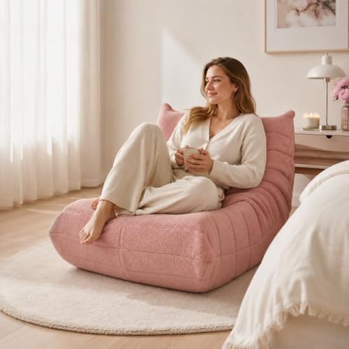 DAHUEN Lazy-Sessel mit Rückenlehne, großer Sitzsack für Erwachsene, Lazy Einzelsofa Bodensofa, mit bequemem hochdichtem Schaumstoff, für Wohnzimmer, Schlafzimmer, 99x33x33cm (Rosa)