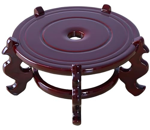 Kronabelle Chinese Wooden Fishbowl Stand, Carved Plant Pot Pedestal With Glossy Lacquer Coating, Round Display Base For Vases, Bonsai Or , Classic Asian Inspired Plant Holder