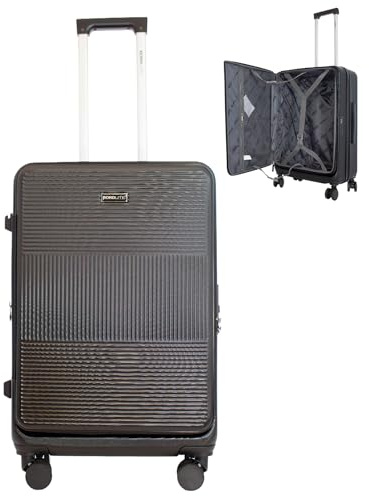 Bordlite 24 Medium Suitcase – ABS Hardshell Front Opening Lightweight Luggage, Expandable +4cm with 8X Spinner Wheels, Combo Lock, Telescopic Handle – Black