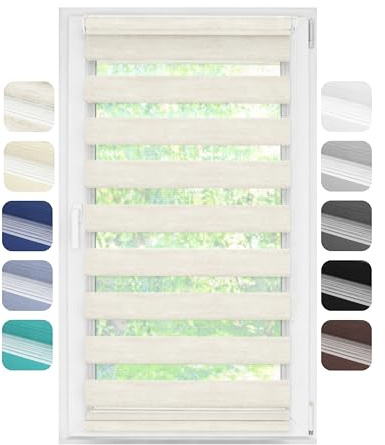 Birrke® Doppelrollo NACH MAß, Rollo Klemmfix ohne Bohren & zum Bohren 2in1 | Rollo nach Maß Breite: 25-120 cm Höhe: 150-230 cm, Duo Rollo Sonnenschutz & Sichtschutz, Doppelrollo 11 Farben
