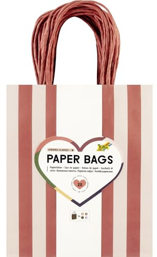 Folia 21825 - Paper Bags Stripes Classic M, 20 Papiertüten aus 110 g/m² FSC-Mix Papier in 4 Farben, ca. 18 x 21 x 8 cm, zum Basteln, Verzieren und Verschenken